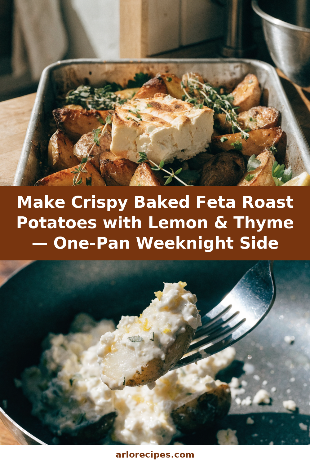 Crispy Baked Feta Roast Potatoes with Lemon and Thyme