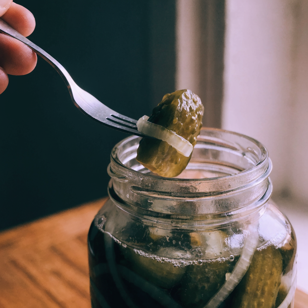 Close-up of old-fashioned bread and butter pickles