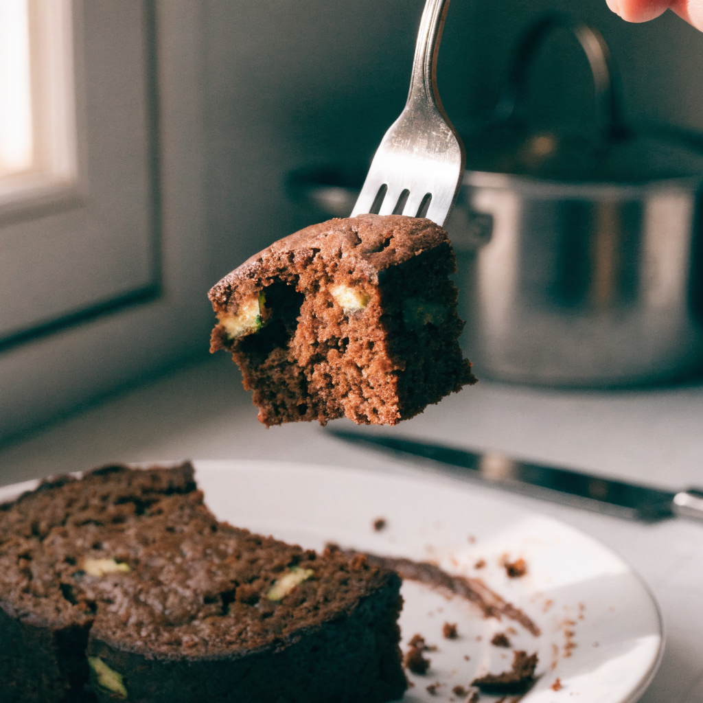 Close-up of rich and fudgy chocolate zucchini bread