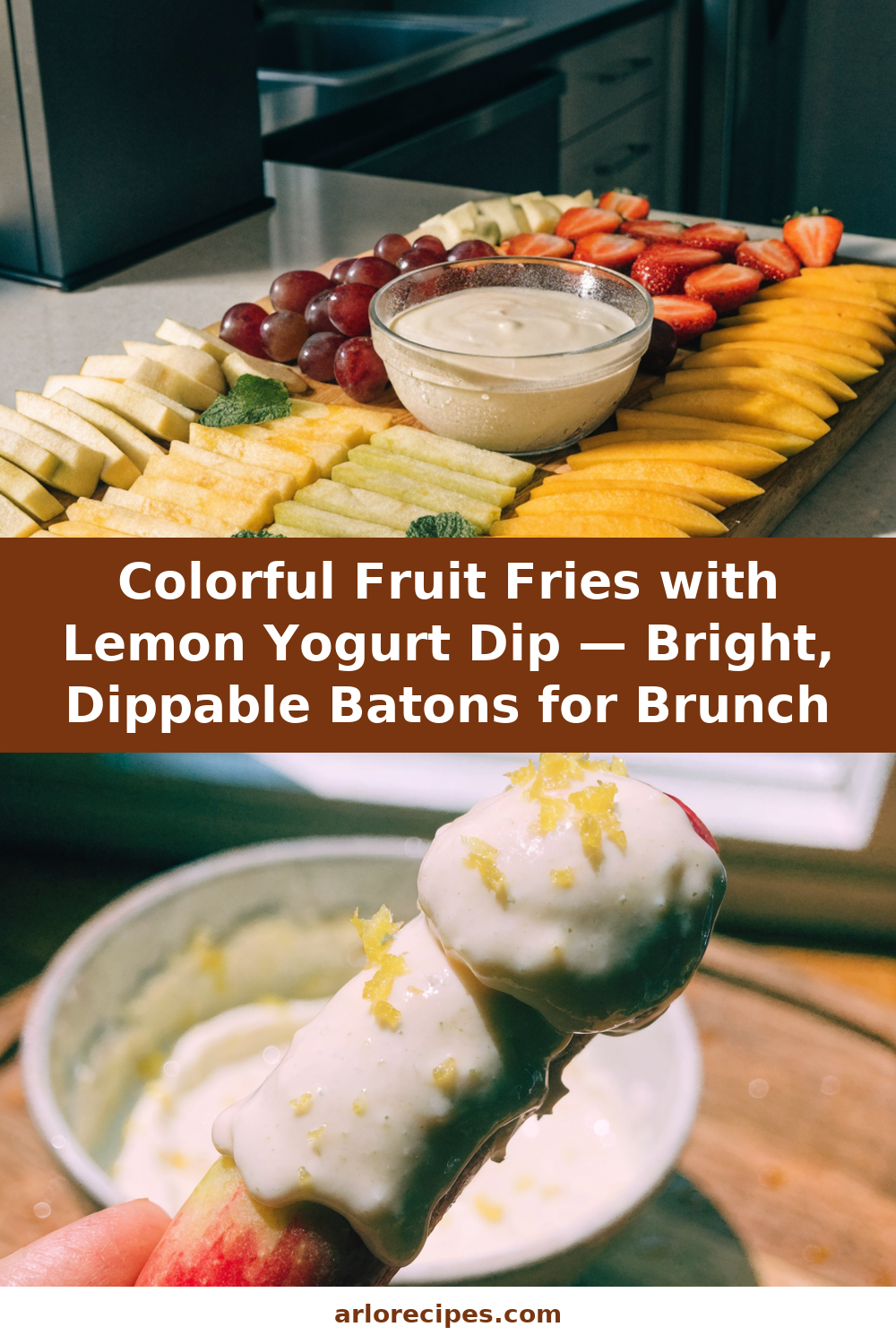 Colorful Fruit Fries with Lemon Yogurt Dip — Bright, Dippable Batons for Brunch Pinterest recipe pin