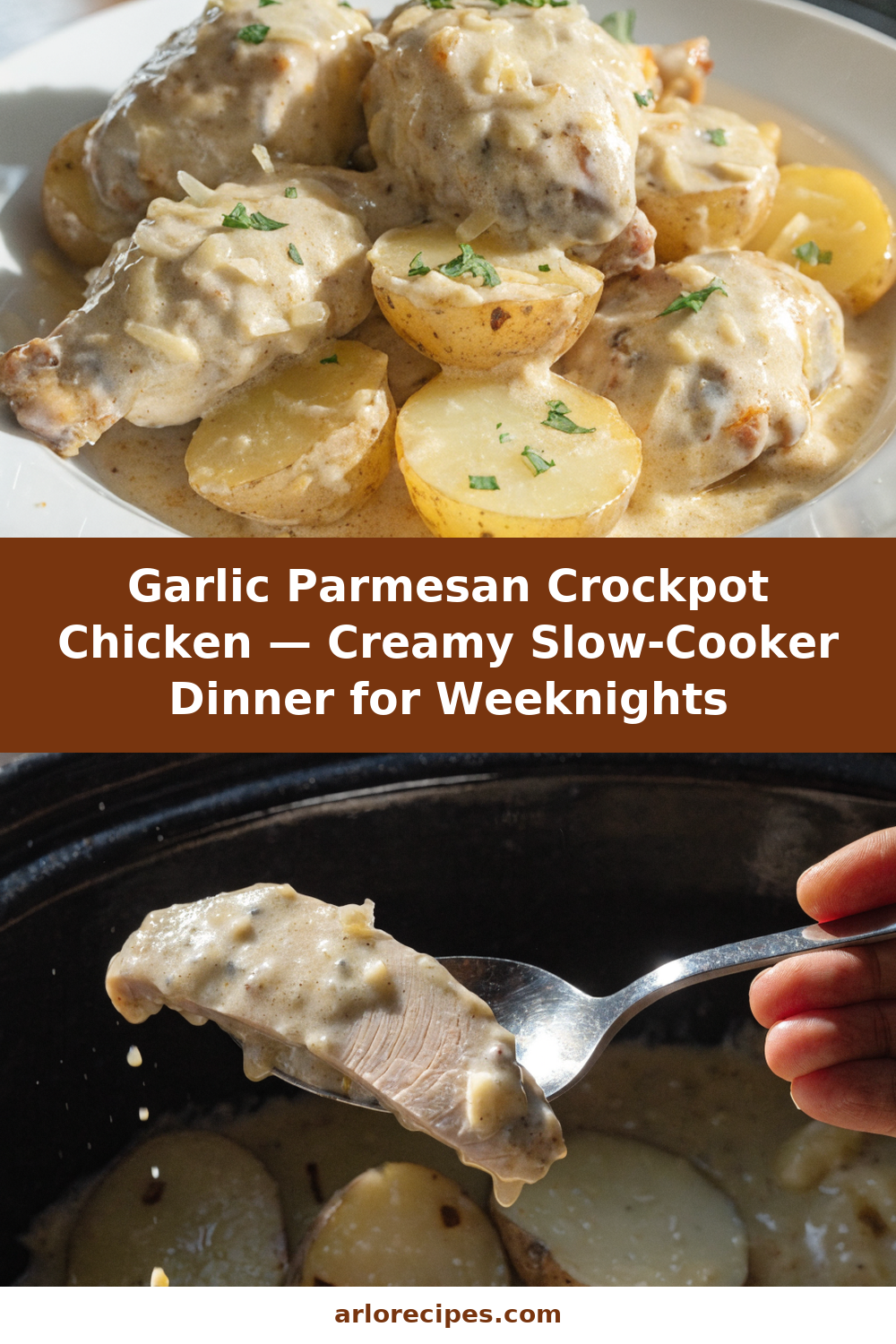 Garlic Parmesan Crockpot Chicken — Creamy Slow-Cooker Dinner for Weeknights Pinterest recipe pin