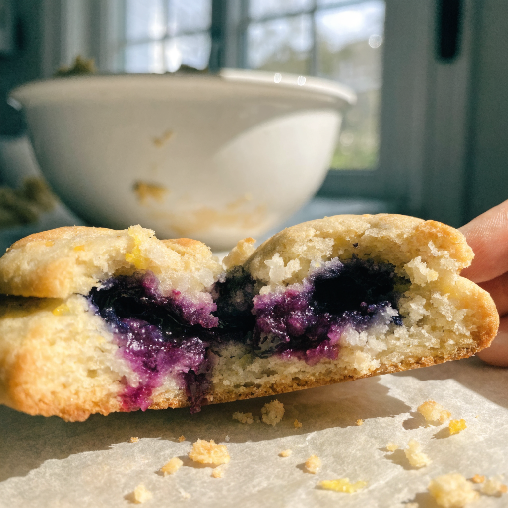 Close-up of soft and chewy lemon blueberry cookies