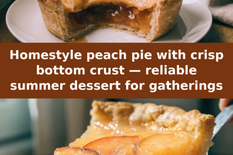 Homestyle peach pie with crisp bottom crust — reliable summer dessert for gatherings Pinterest recipe pin