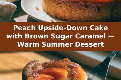 Peach Upside-Down Cake with Brown Sugar Caramel — Warm Summer Dessert Pinterest recipe pin