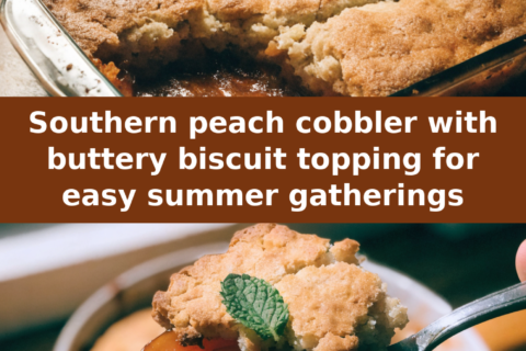 Southern peach cobbler with buttery biscuit topping for easy summer gatherings Pinterest recipe pin