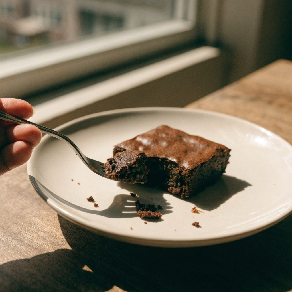 Close-up of fudgy zucchini brownies
